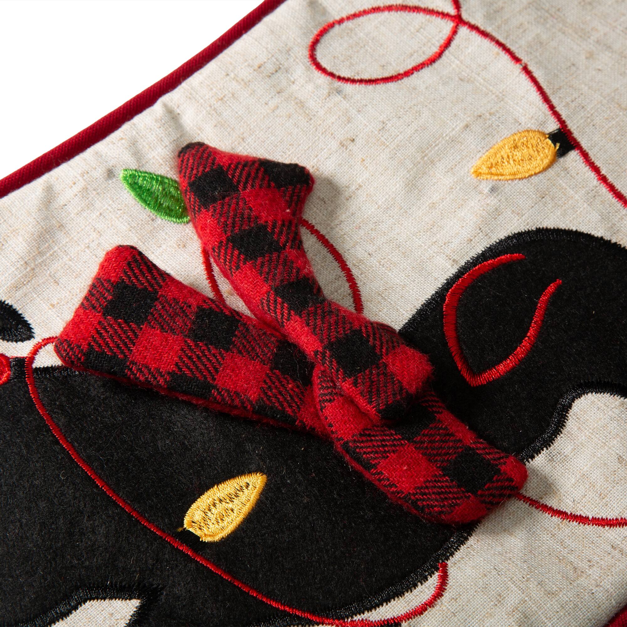 Glitzhome® 21" LED Embroidered Dog Linen Christmas Stocking